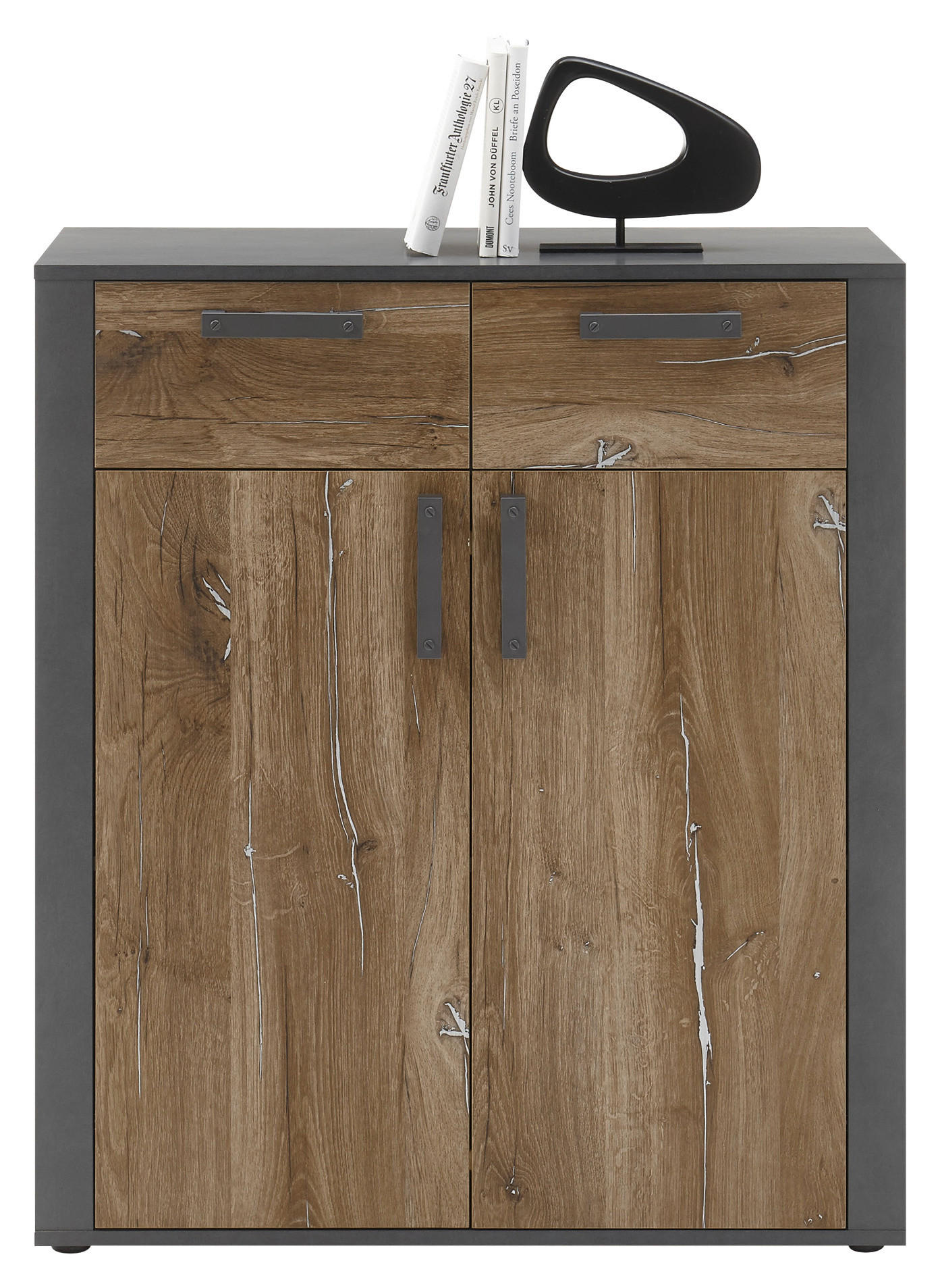 MID.YOU KOMODA, šedá, barva starého dubu, 89/102/38 cm