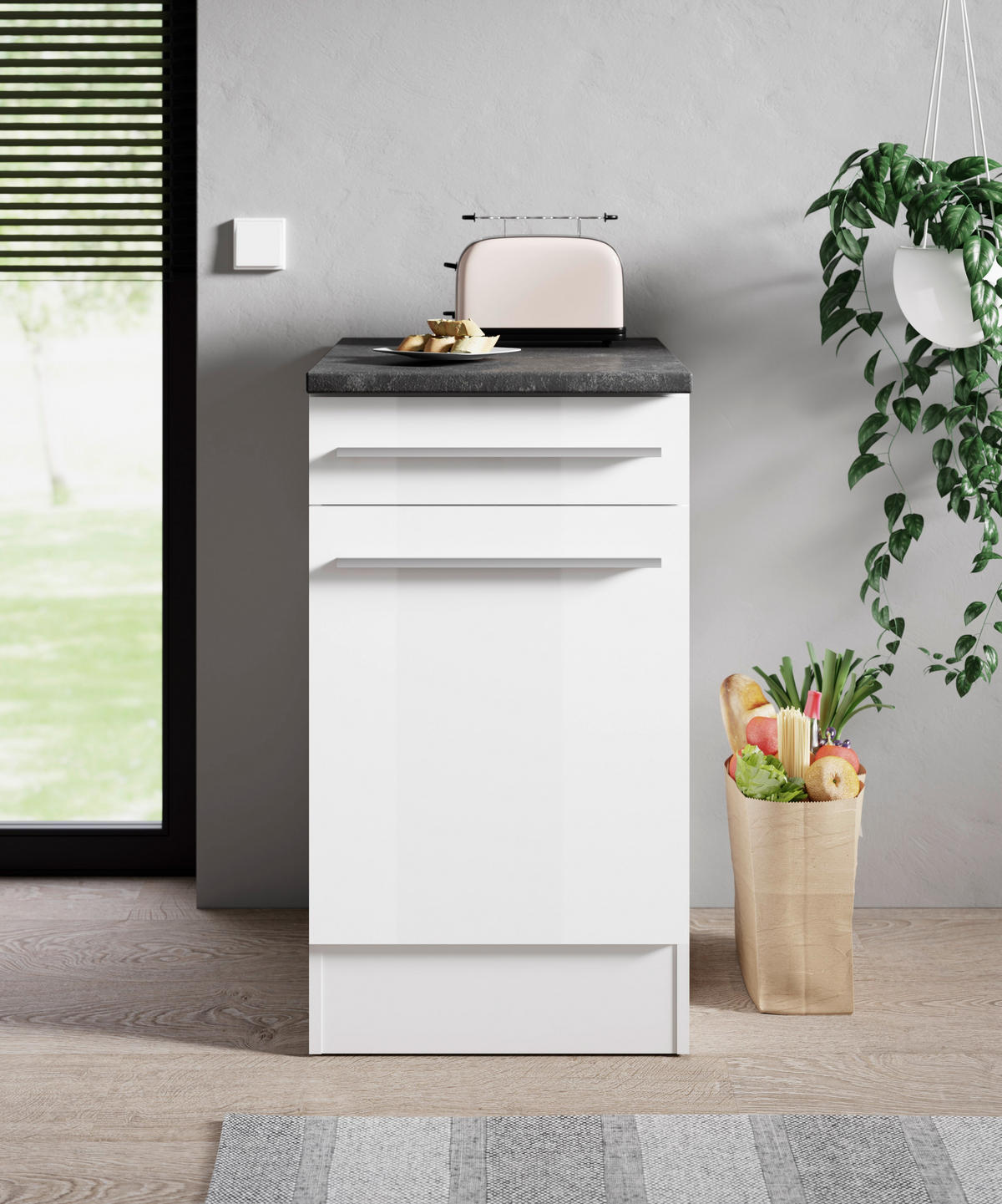 SCHUBKASTENUNTERSCHRANK 50/90/60 cm  in Weiß, Weiß Hochglanz  - Weiß Hochglanz/Anthrazit, Basics, Holzwerkstoff/Kunststoff (50/90/60cm) - P & B