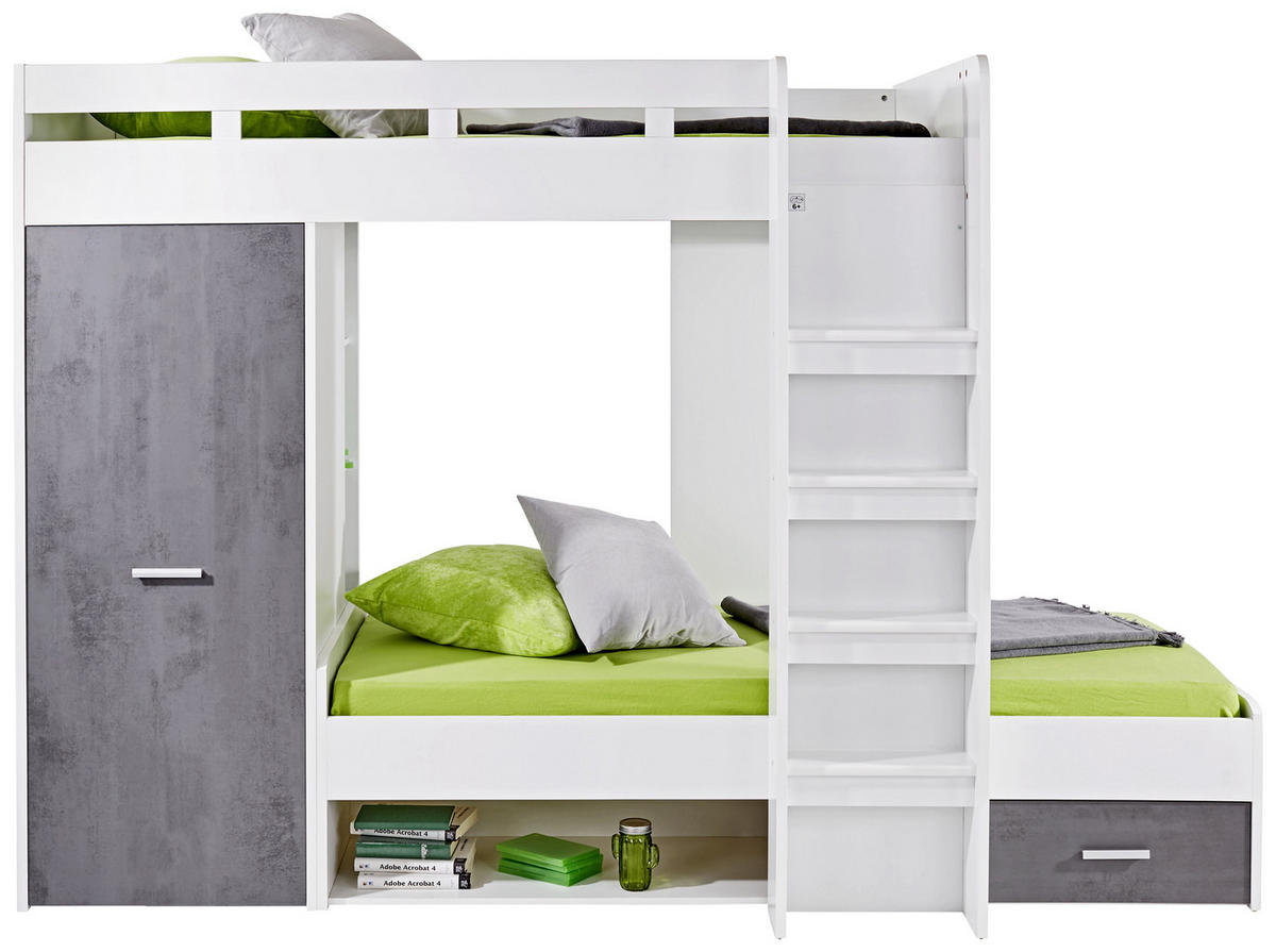 ETAGENBETT - Dunkelgrau/Weiß, KONVENTIONELL, Holzwerkstoff (90/200cm) - MID.YOU