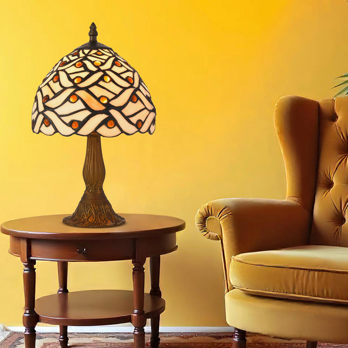 ASZTALI LÁMPA - barna/többszínű, Basics, Üveg/fém (17.5/33.5/17.5cm)