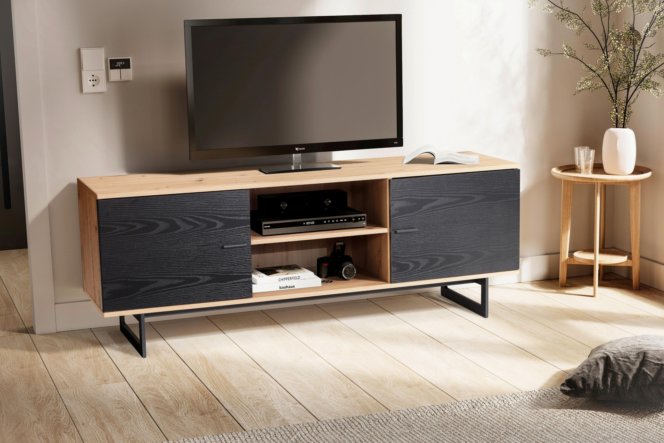 LOWBOARD  in 150/55/40 cm  - Eichefarben/Schwarz, Design, Holzwerkstoff/Metall (150/55/40cm) - Livetastic