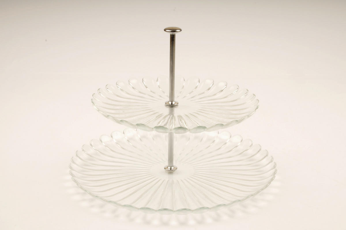 PLATOU ETAJAT PRĂJITURI cu 2 etaje - argintiu/străveziu, Konventionell, sticlă/metal (28/21cm) - Ambia Home