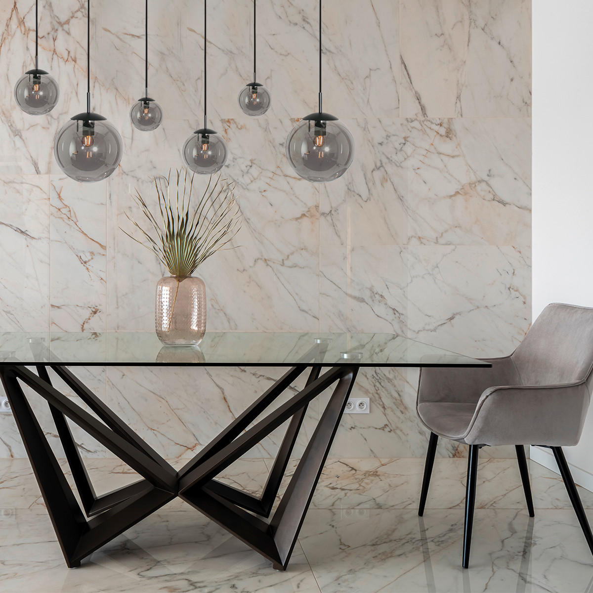 PENDELLEUCHTE Bollique 120/25/160 cm   - Schwarz, KONVENTIONELL, Glas/Metall (120/25/160cm)