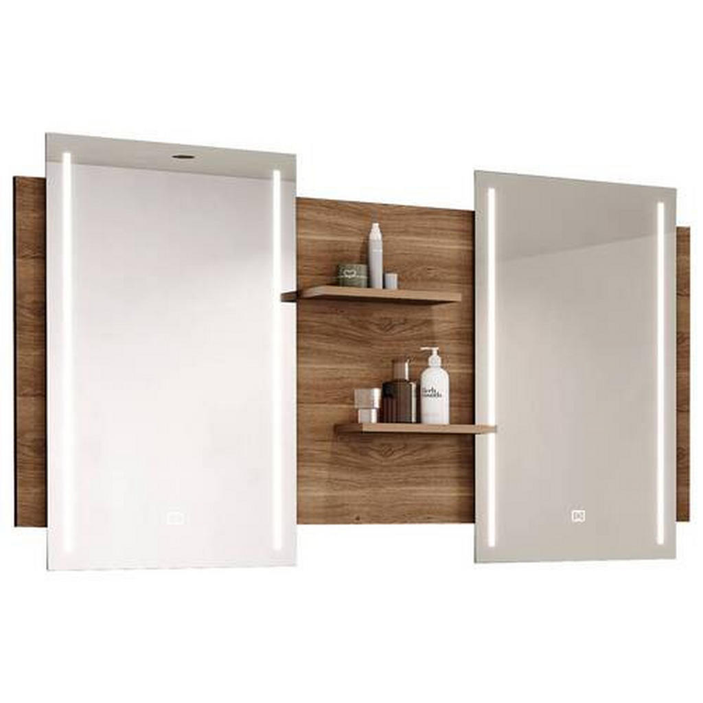 Thumbnail - Novel Badezimmerspiegel Nv.073, Eiche, Glas, Holzwerkstoff, rechteckig, 150x80x14.1 cm, Made in Germany, Ablage, Badezim...