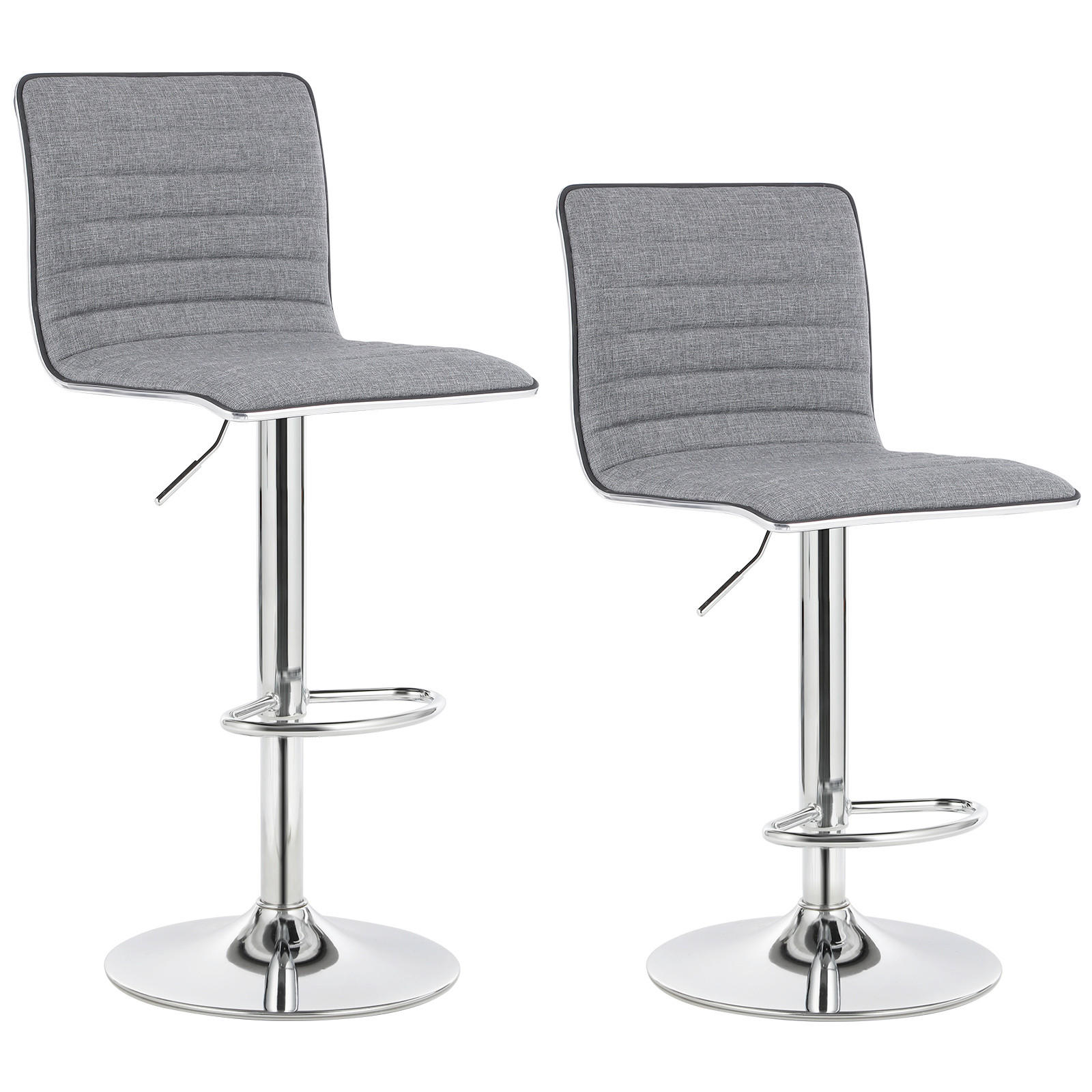 BARHOCKER-SET Leinenoptik Hellgrau Stahl Sitzfläche 360° drehbar, Typenauswahl  - Edelstahlfarben/Hellgrau, Trend, Textil/Metall (44/94-114/39,5cm) - Boxxx