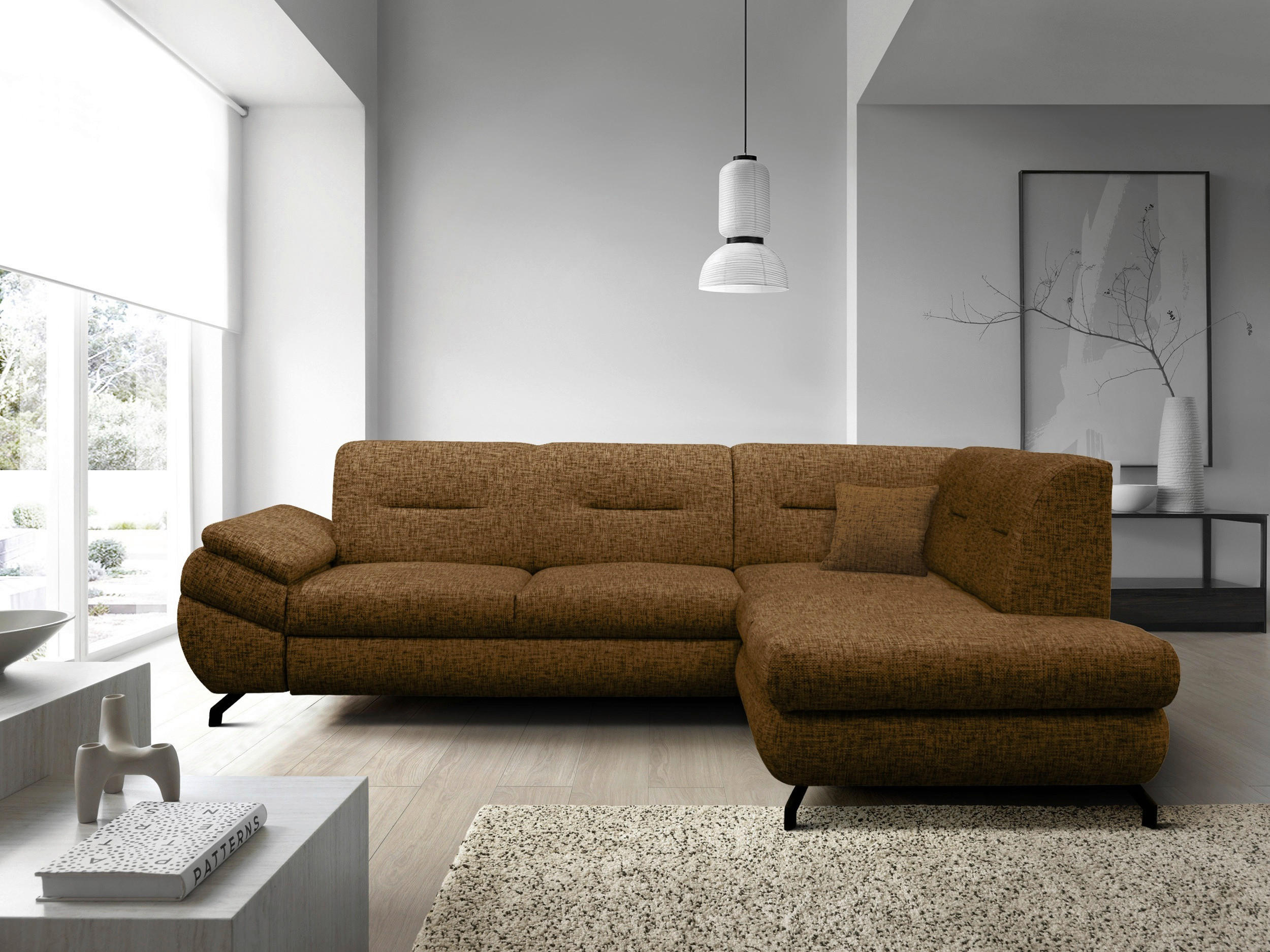 ECKSOFA in Struktur, Plüsch Braun  - Schwarz/Braun, Design, Textil/Metall (274/201cm) - MID.YOU
