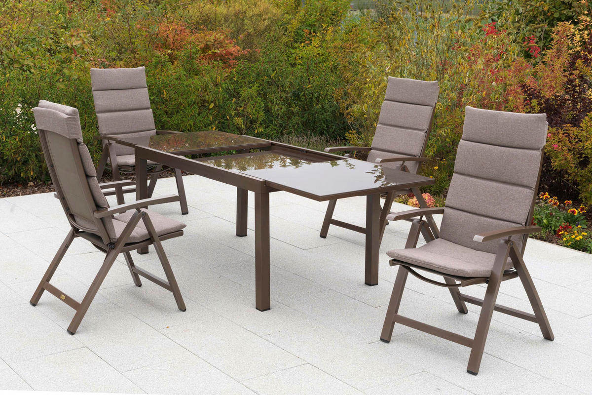 GARTENTISCHGRUPPE beschichtet Aluminium  - Taupe/Braun, KONVENTIONELL, Glas/Textil - Gardenson