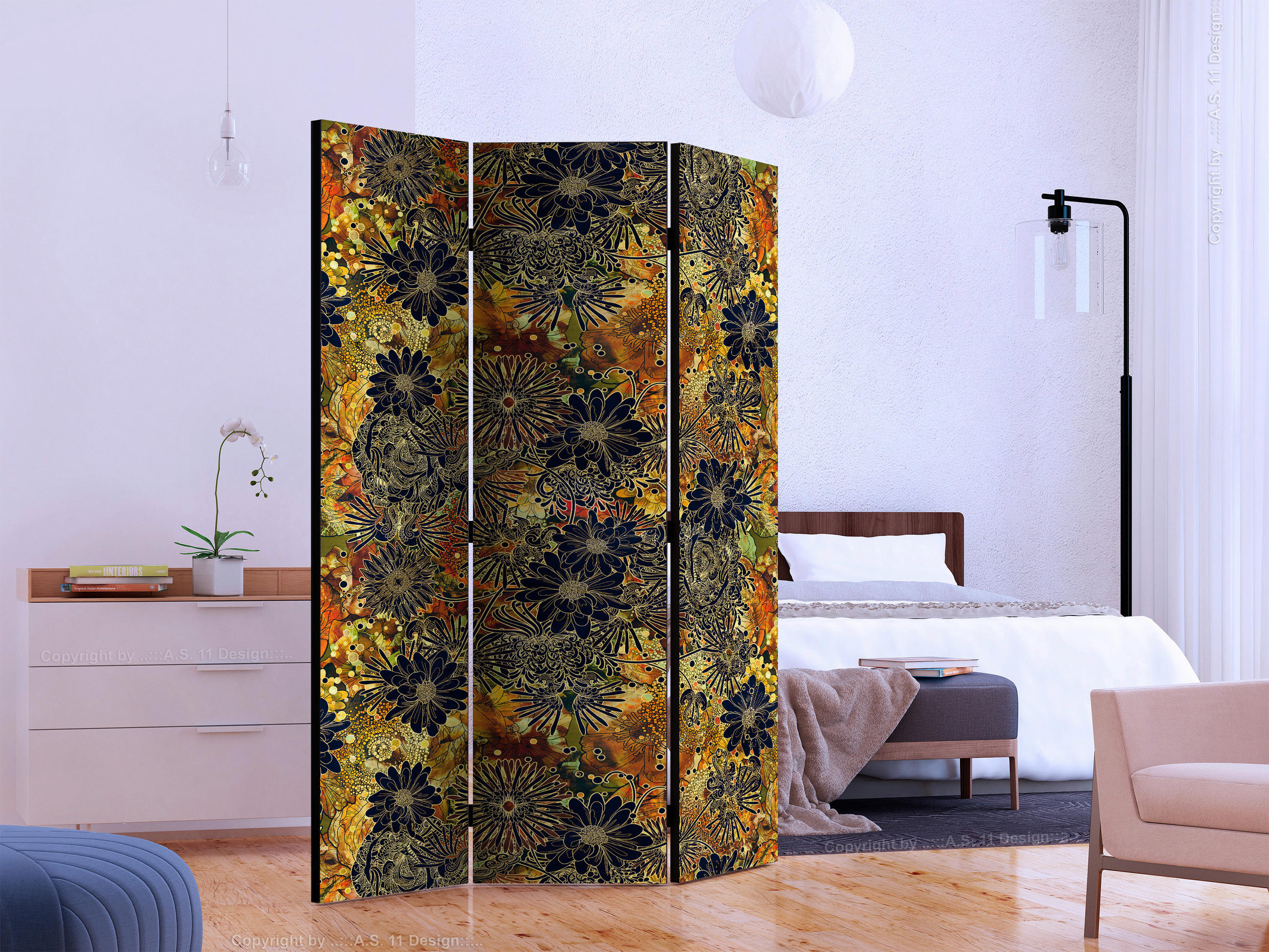 SKÄRMVÄGG  i trä, textil  brun, svart  - brun/svart, Basics, trä/textil (135/172/3cm) - artgeist