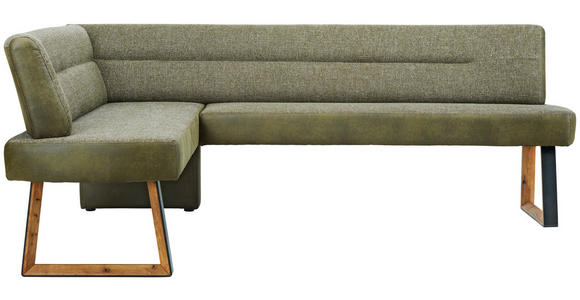 ECKBANK 173/225 cm Webstoff Grün, Eichefarben Eiche massiv Holz, Metall - Eichefarben/Schwarz, KONVENTIONELL, Holz/Textil (173/225cm) - Voleo