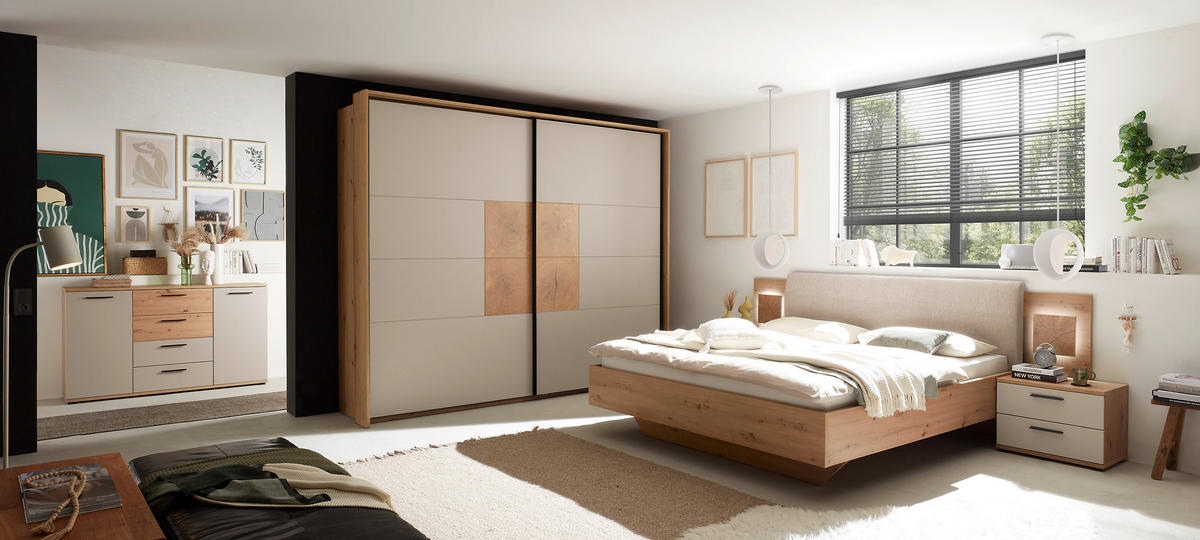 FÜGGESZTETT TOLÓAJTÓS SZEKRÉN kasmírszínű, Artisan tölgy  - kasmírszínű/fekete, Konventionell, faalapú anyag/fém (269,9/225,5/58cm) - Xora