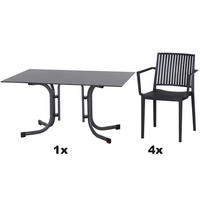 GARTENGARNITUR 5-teilig  - Anthrazit, Basics, Kunststoff/Metall (90/80/140cm) - Siena Garden