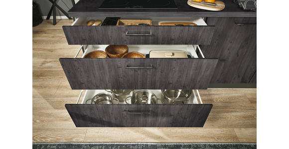 ECKKÜCHE 220/120 cm in Graphitfarben, Schwarz, Eiche dunkel - Eiche dunkel/Chromfarben, Design, Holzwerkstoff/Metall (220/120cm) - Xora