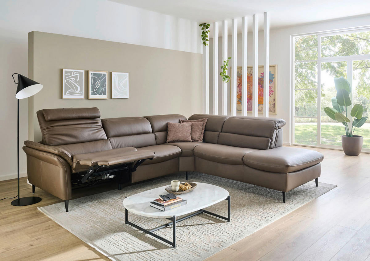 ECKSOFA Braun Echtleder  - Schwarz/Braun, Design, Leder/Metall (287/260cm) - Valdera