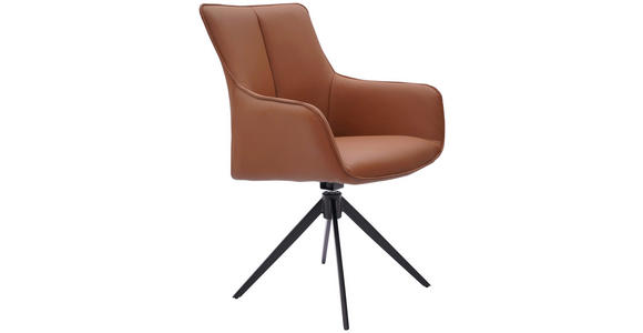 ARMLEHNSTUHL in Eisen Echtleder pigmentiert - Cognac/Schwarz, Design, Leder/Metall (64/87/60cm) - Novel
