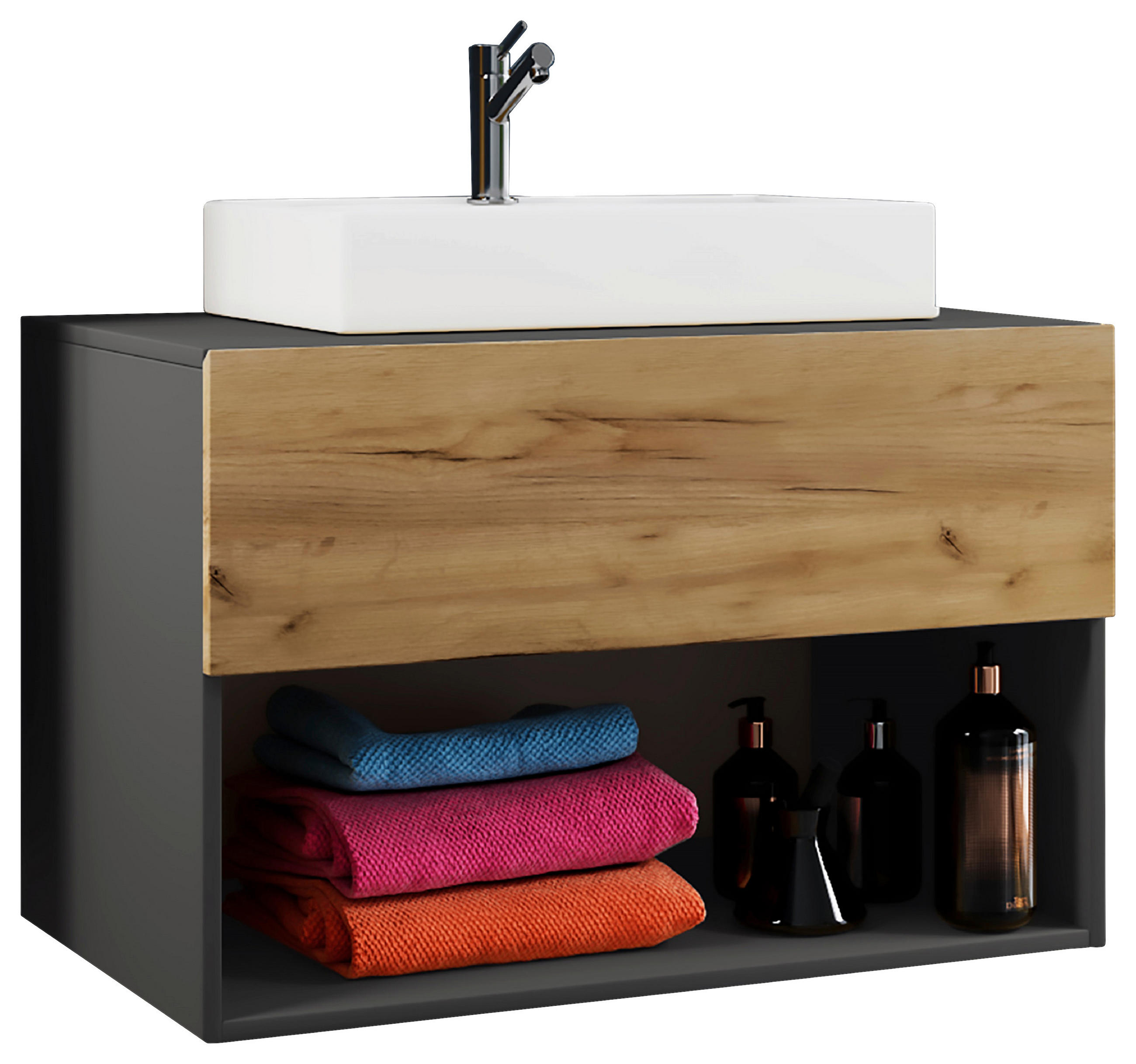 WASCHTISCHKOMBI 80 cm  - Honigeiche/Anthrazit, MODERN, Keramik/Holzwerkstoff (80cm) - MID.YOU