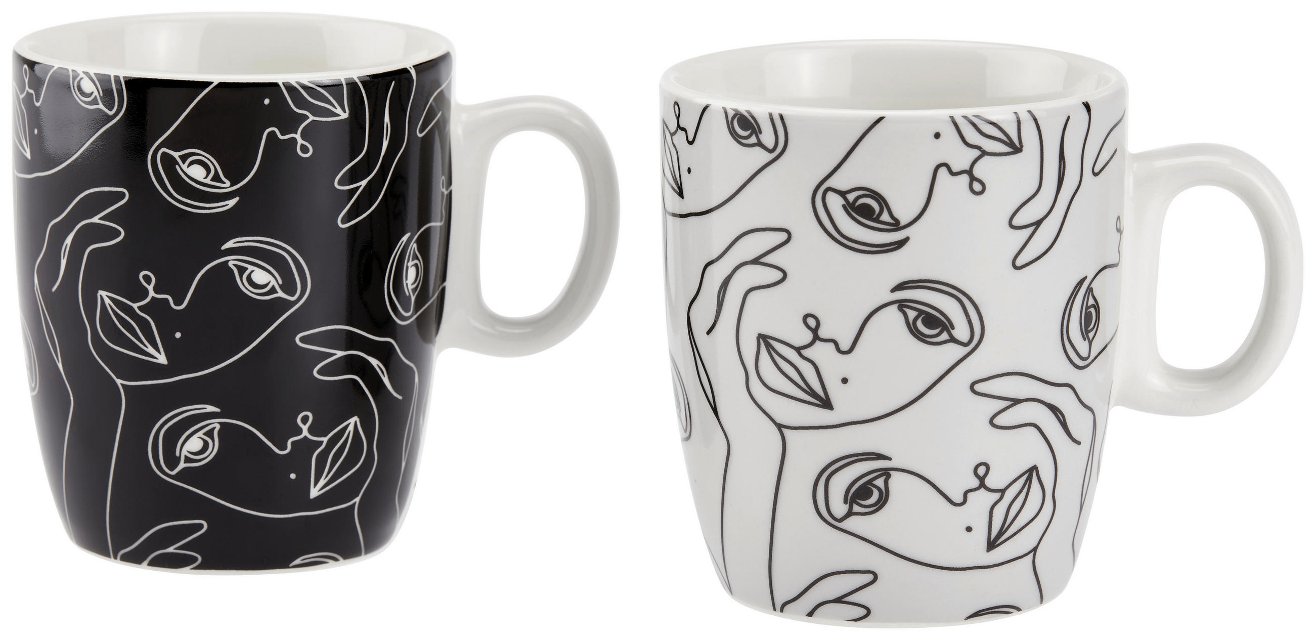 Kaffeebecher New Bone China 200 ml Schwarz/Weiß Faces