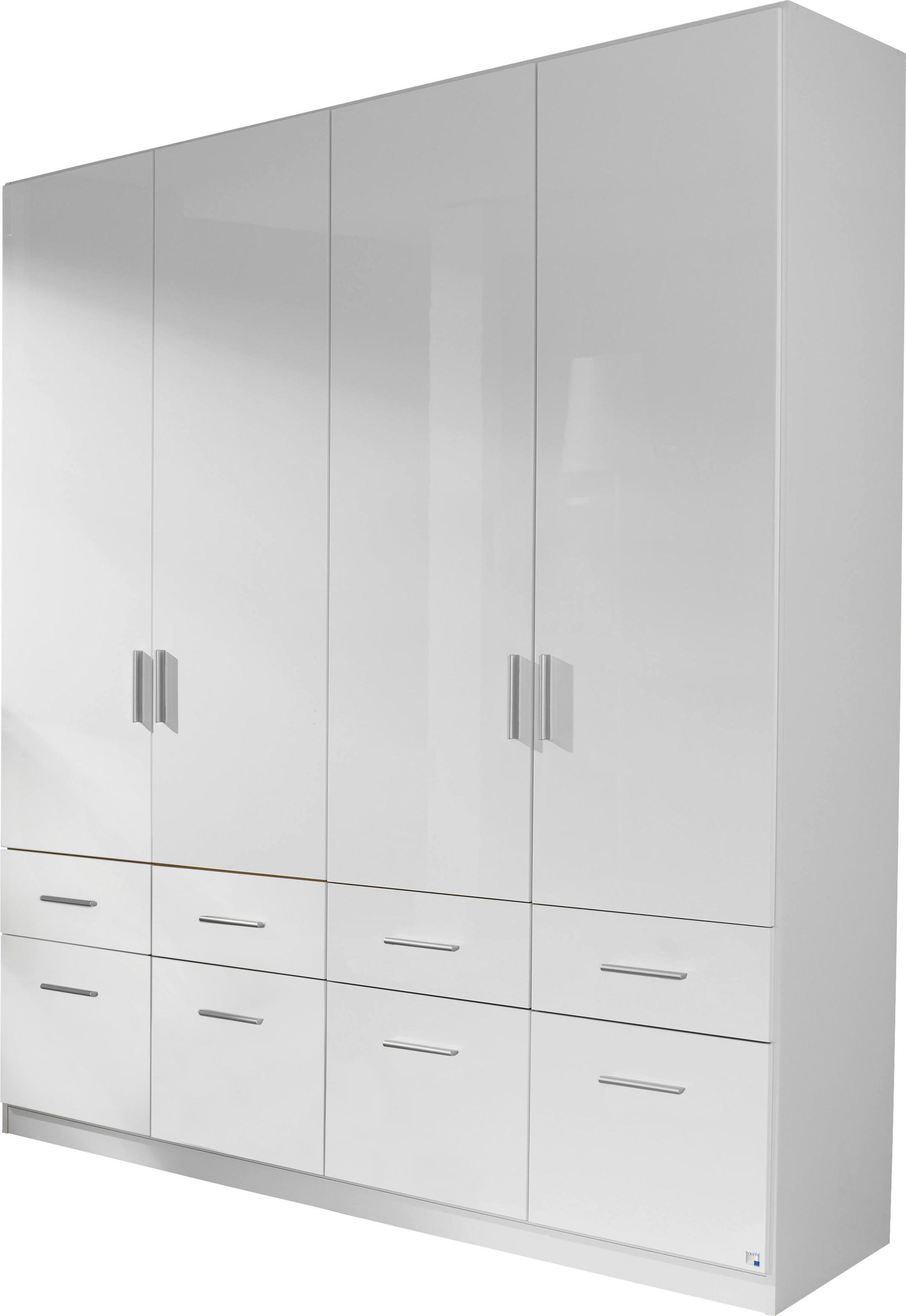 DREHTÜRENSCHRANK 4-türig Weiß, Weiß hochglanz  - Weiß hochglanz/Alufarben, Design, Holzwerkstoff/Kunststoff (181/210/54cm) - Carryhome