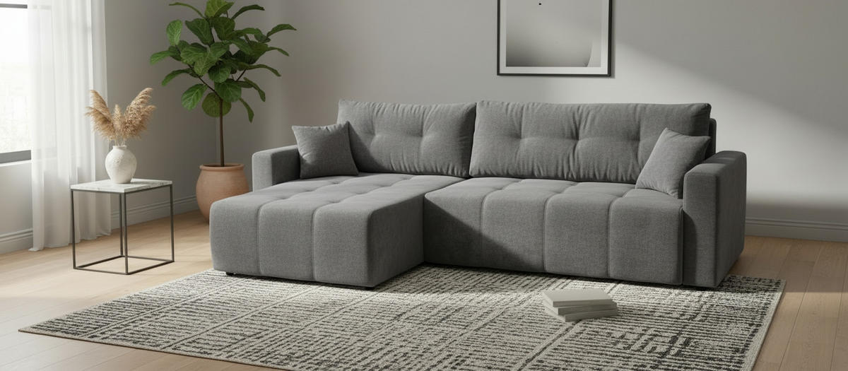 ECKSOFA LAGUNA Grau Frottee  - Schwarz/Grau, Design, Kunststoff/Textil (143/260cm) - MID.YOU