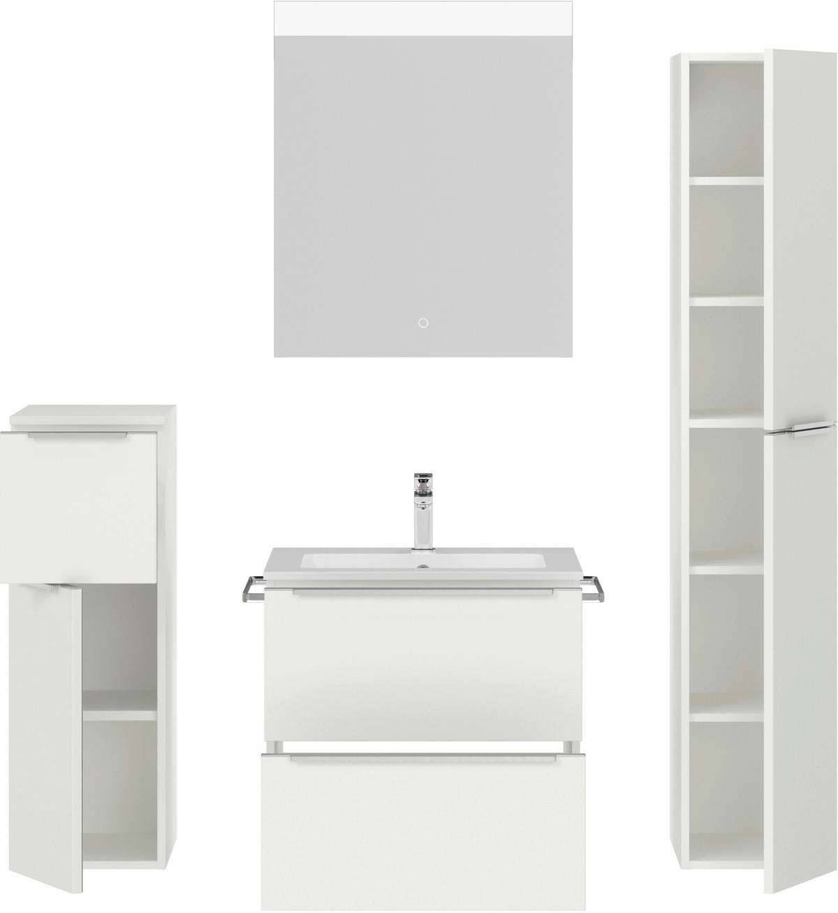 BADEZIMMER 5-teilig  in 121 cm  - Edelstahlfarben/Weiß, MODERN, Holzwerkstoff/Stein (121cm) - Nobilia