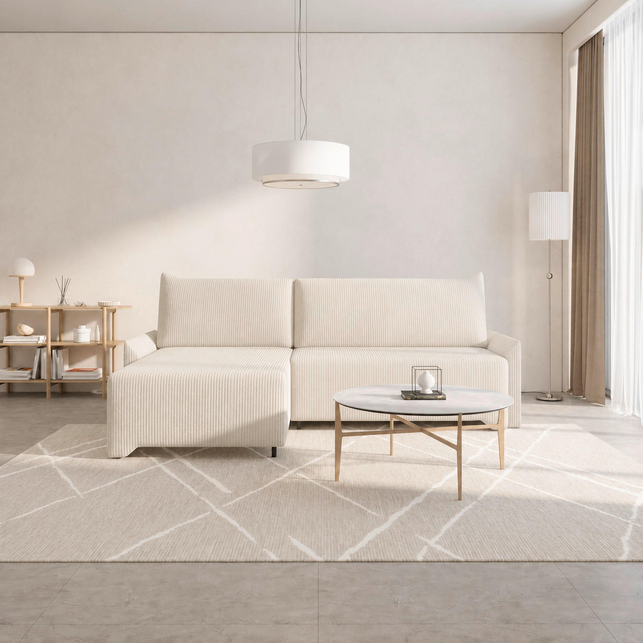 ECKSOFA LOCO in Cord Creme  - Creme/Schwarz, Design, Kunststoff/Textil (174/245cm) - MID.YOU