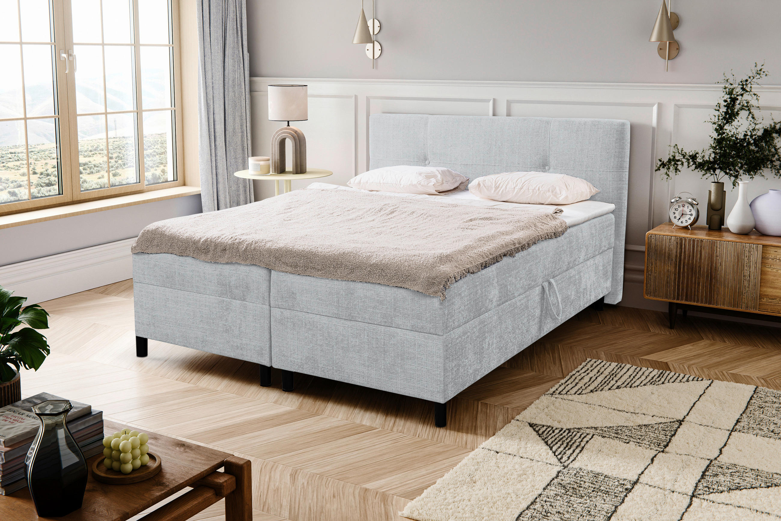 BOXBETT 180/200 cm  in Hellgrau  - Hellgrau/Schwarz, MODERN, Holz/Kunststoff (180/200cm) - MID.YOU