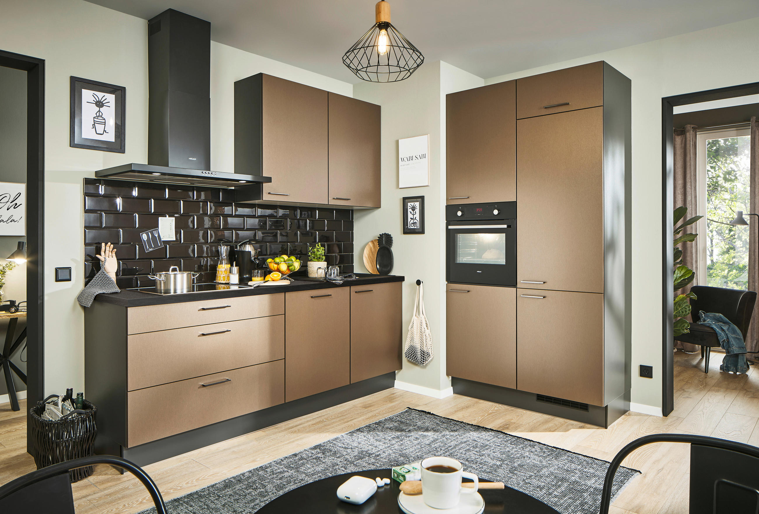 ECKKÜCHE 220/120 cm  in Graphitfarben, Schwarz, Bronzefarben  - Chromfarben/Schwarz, Design, Holzwerkstoff/Metall (220/120cm) - Xora
