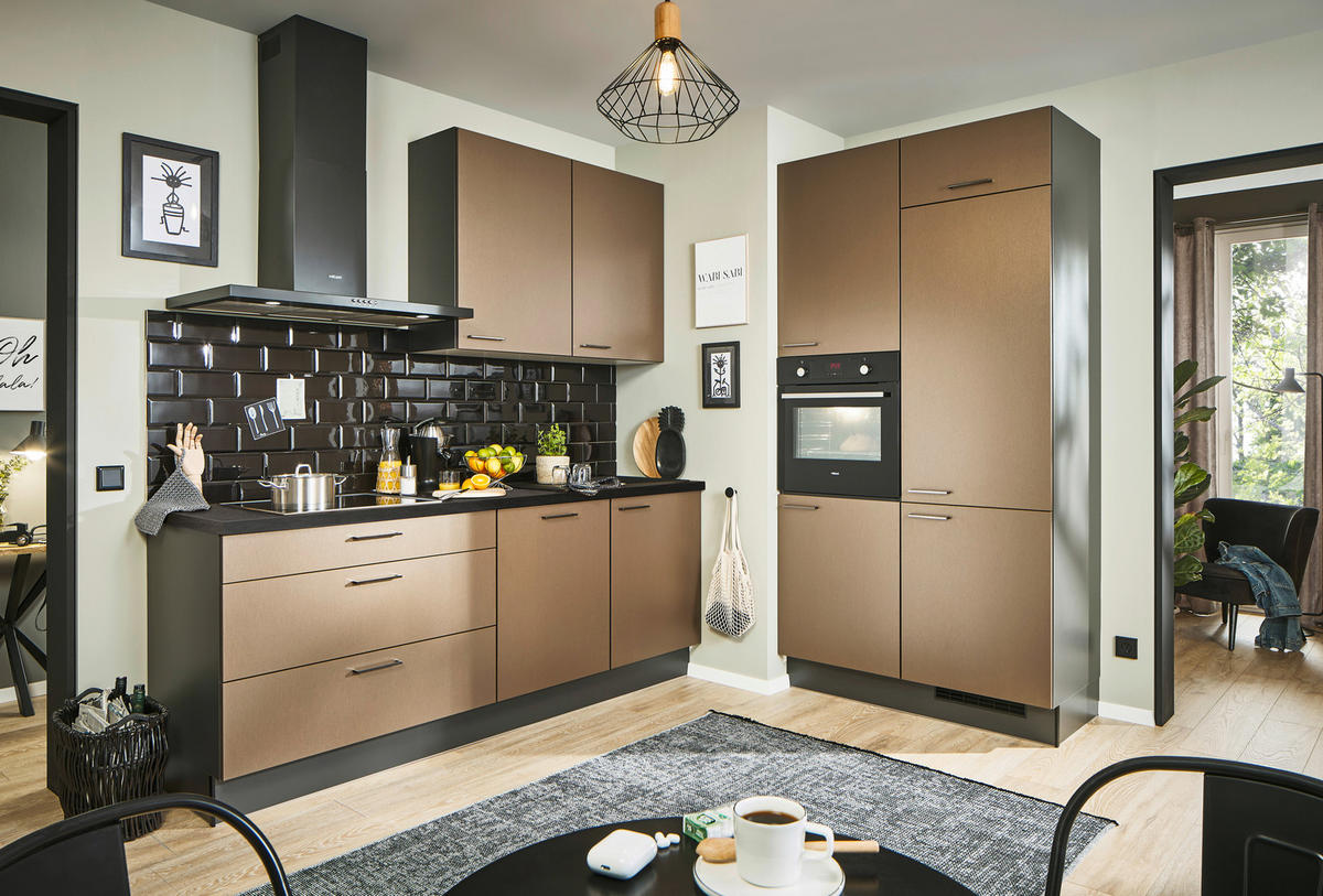 ECKKÜCHE 220/120 cm  in Bronzefarben, Graphitfarben, Schwarz  - Chromfarben/Schwarz, Design, Holzwerkstoff/Metall (220/120cm) - Xora