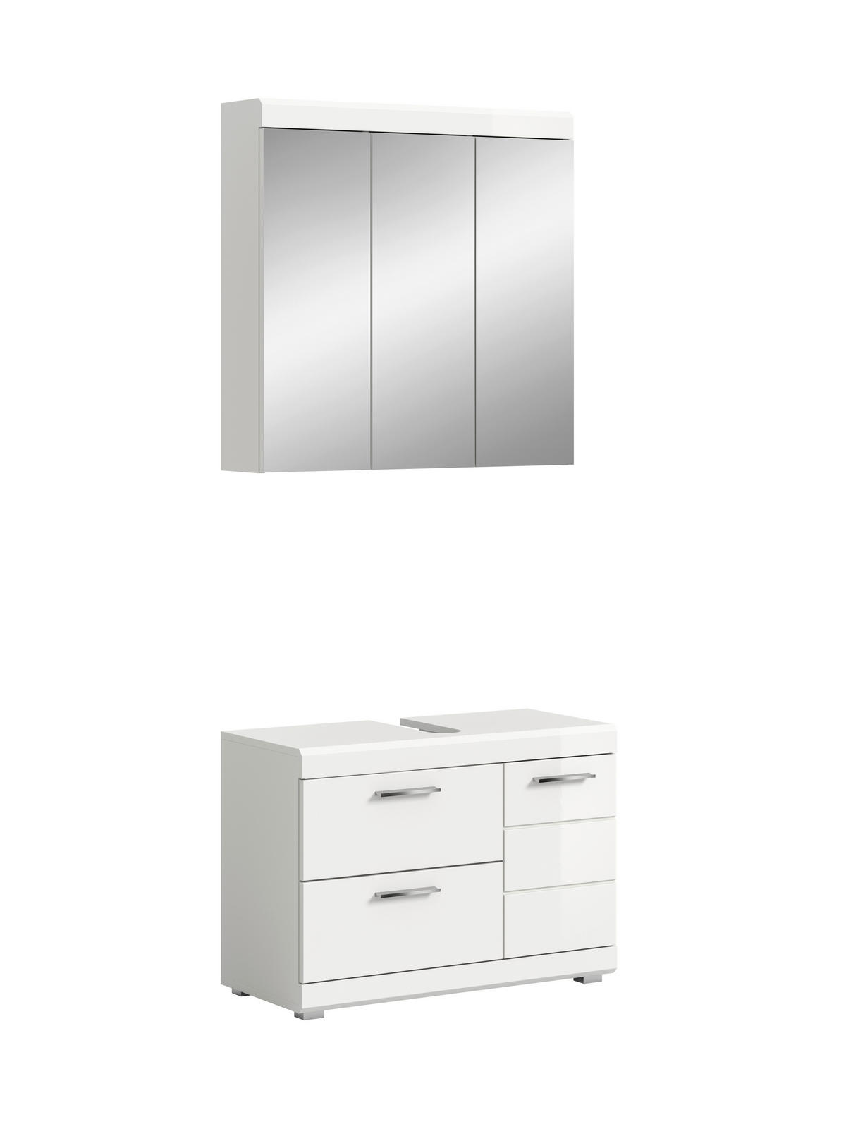 BADEZIMMER 2-teilig  in 80 cm  - Weiß Hochglanz/Silberfarben, Trend, Glas/Holzwerkstoff (80cm) - MID.YOU