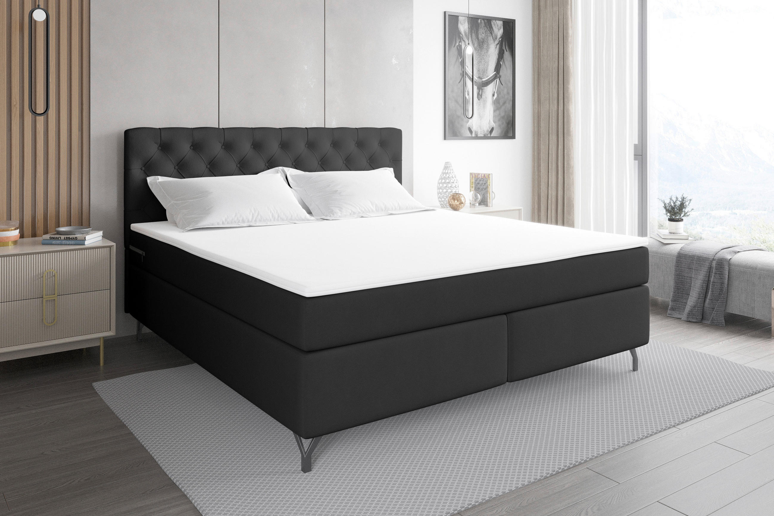 BOXSPRINGBETT 180/200 cm  in Anthrazit  - Anthrazit/Schwarz, KONVENTIONELL, Textil/Metall (180/200cm) - Boxxx