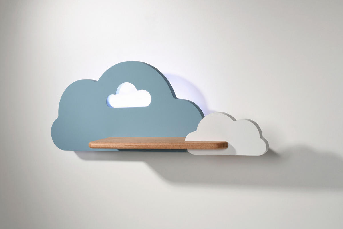 VÄGGLAMPA FÖR BARN Cloud 53/12/18.5 cm   - vit/ljusblå, Basics, metall/trämaterial (53/12/18.5cm)