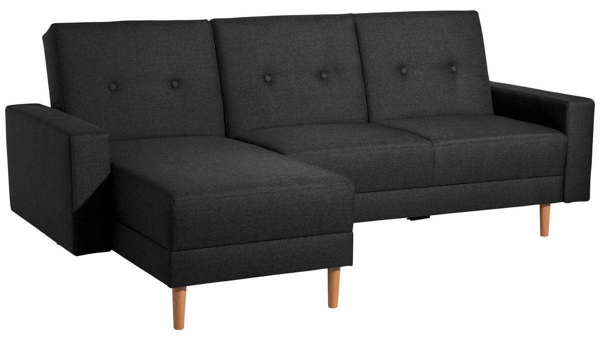 ECKSCHLAFSOFA Schwarz Flachgewebe  - Erlefarben/Schwarz, Design, Holz/Textil (230/93/152cm) - Max Winzer
