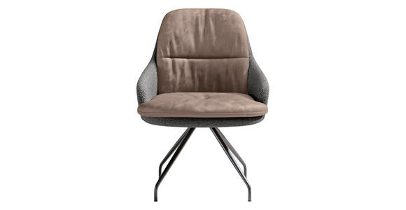 ARMLEHNSTUHL  Beinauswahl, Sitzfläche 360° drehbar, Stoff-/Lederauswahl Velours  Grau, Hellbraun  - Hellbraun/Schwarz, Design, Textil/Metall (60/86/66cm) - Dieter Knoll