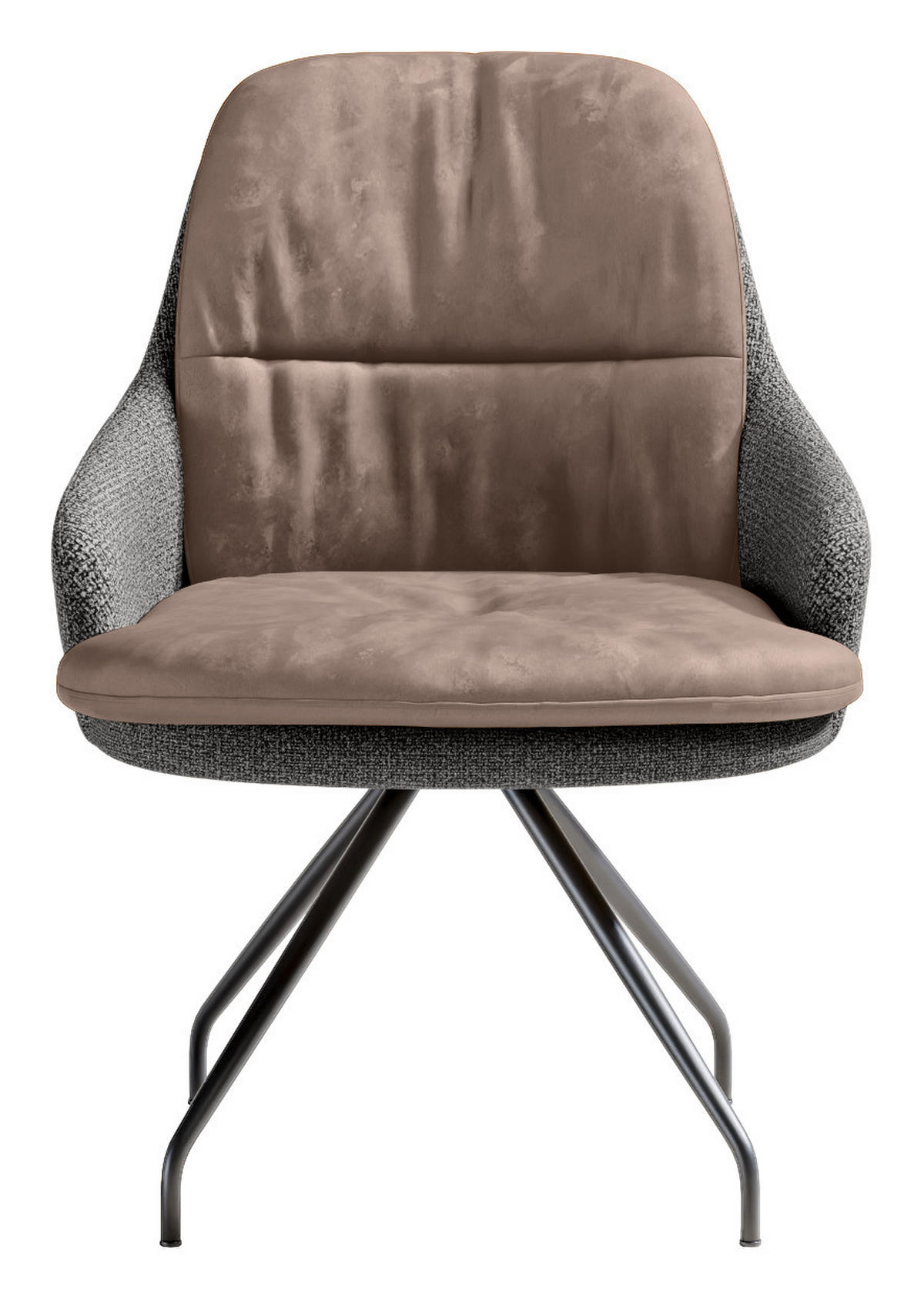 ARMLEHNSTUHL  Beinauswahl, Sitzfläche 360° drehbar, Stoff-/Lederauswahl Velours  Grau, Hellbraun  - Hellbraun/Schwarz, Design, Textil/Metall (60/86/66cm) - Dieter Knoll