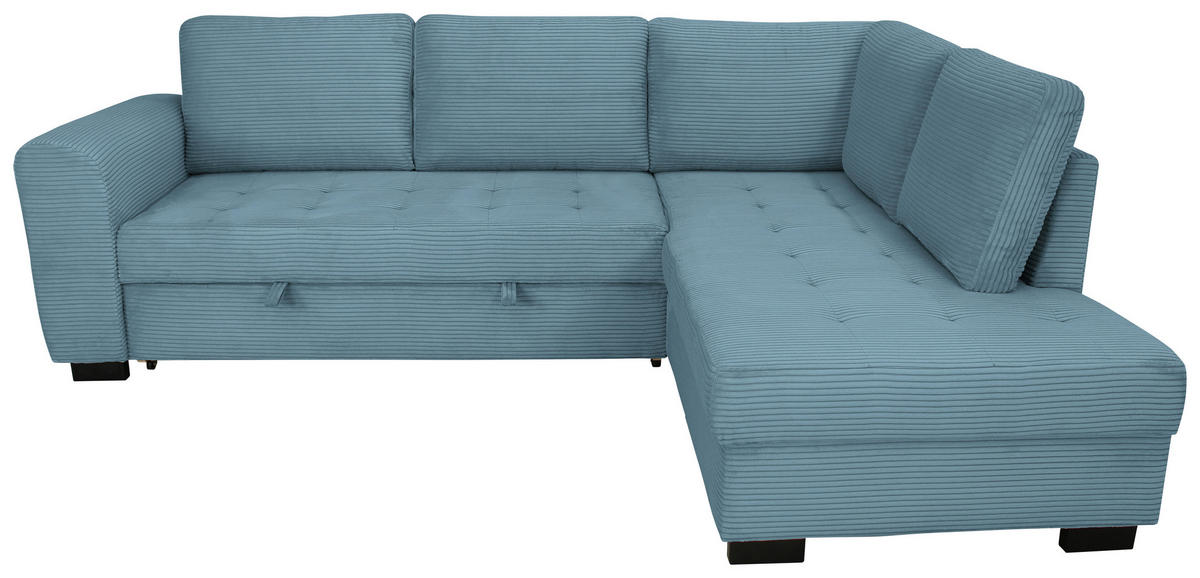 ECKSOFA JOHN Hellblau Cord Rückenkissen, Bettkasten, Liegefläche im Originalstoff  - Schwarz/Hellblau, Trend, Kunststoff/Textil (239/178cm) - P & B