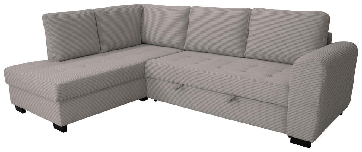 ECKSOFA JOHN Graubraun Cord Rückenkissen, Bettkasten, Liegefläche im Originalstoff  - Graubraun/Schwarz, Trend, Kunststoff/Textil (178/239cm) - P & B