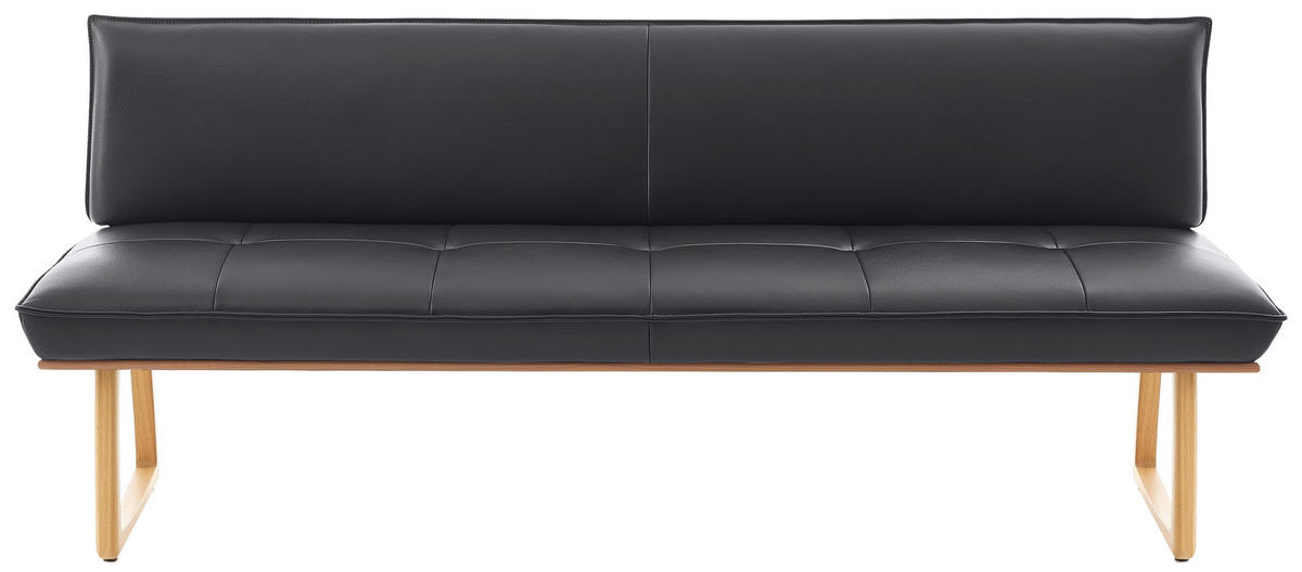 SITZBANK 214/88/66 cm Echtleder Schwarz, Wildeiche Wildeiche furniert, massiv Holz  - Wildeiche/Eichefarben, Design, Leder/Holz (214/88/66cm) - Koinor