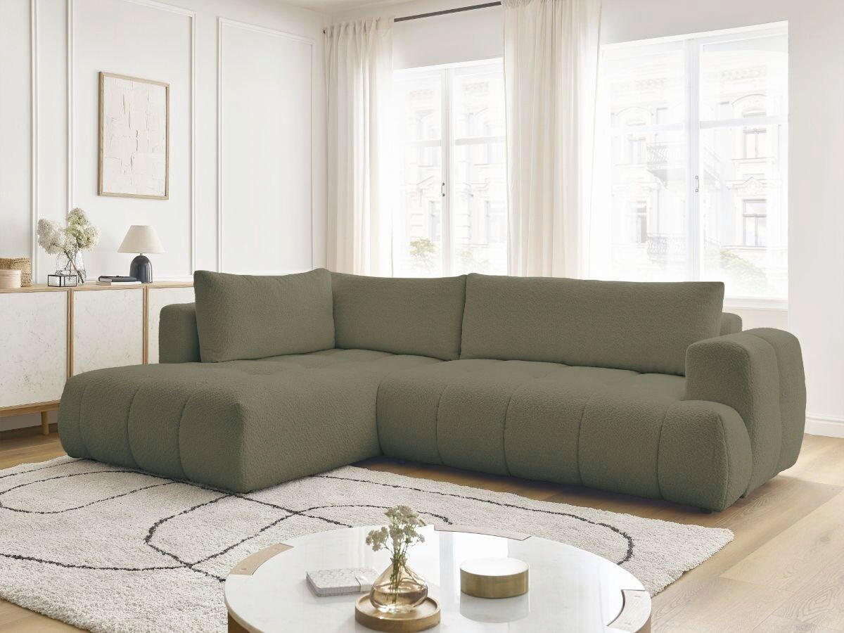 ECKSCHLAFSOFA FUJI Bouclé Grün  inkl.  - Schwarz/Grün, MODERN, Kunststoff/Textil (204/282cm)