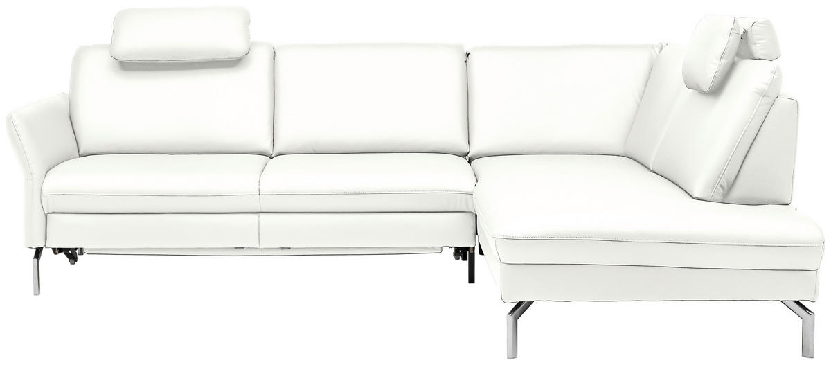 ECKSOFA in Echtleder Weiss  - Weiss/Alufarben, Konventionell, Leder/Metall (284/220cm) - Beldomo Premium