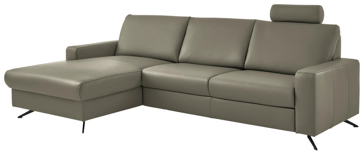 ECKSOFA in Echtleder Hellgrau  165/267 cm  - Hellgrau/Schwarz, Design, Leder/Metall (165/267cm) - Lomoco