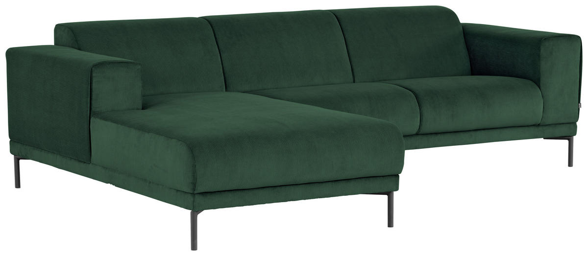 ECKSOFA ERNO in Cord Grün  262/183 cm  - Schwarz/Grün, Design, Textil/Metall (262/183cm) - MID.YOU