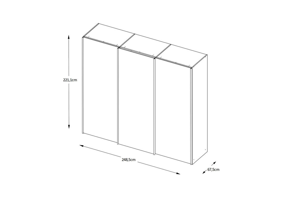 SCHWEBETÜRENSCHRANK 249/222/68 cm 3-türig Anthrazit  - Anthrazit/Hellgrau, Design, Glas/Holzwerkstoff (249/222/68cm) - Moderano