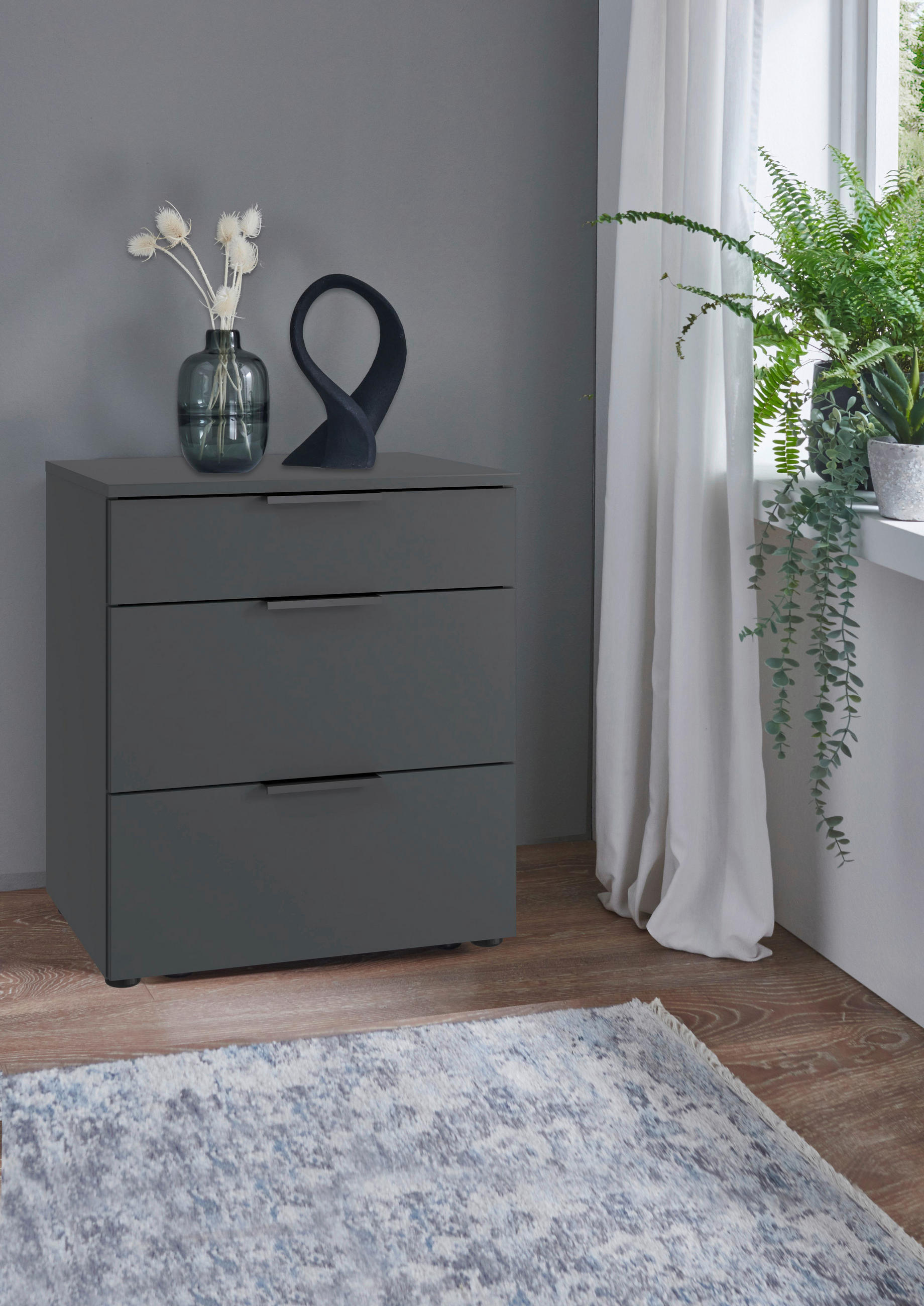NACHTSCHRANK 54/70/41 cm  - Graphitfarben/Schwarz, Design, Holzwerkstoff/Kunststoff (54/70/41cm) - Boxxx