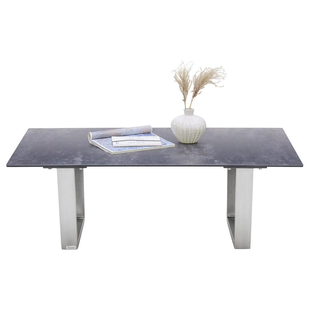 Thumbnail - Novel Couchtisch, Edelstahl, Dunkelgrau, Metall, Glas, Keramik, rechteckig, U-Form, 70x42x120 cm, Wohnzimmer, Wohnzimmer...