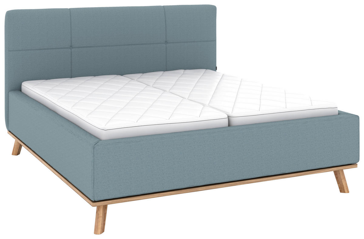 POLSTERBETT 160/200 cm,  in Blau, Matratze, Lattenrost, Bettkasten, H2 + H3 = mittel + fest  - Blau/Eichefarben, Design, Holz/Textil (160/200cm) - Musterring