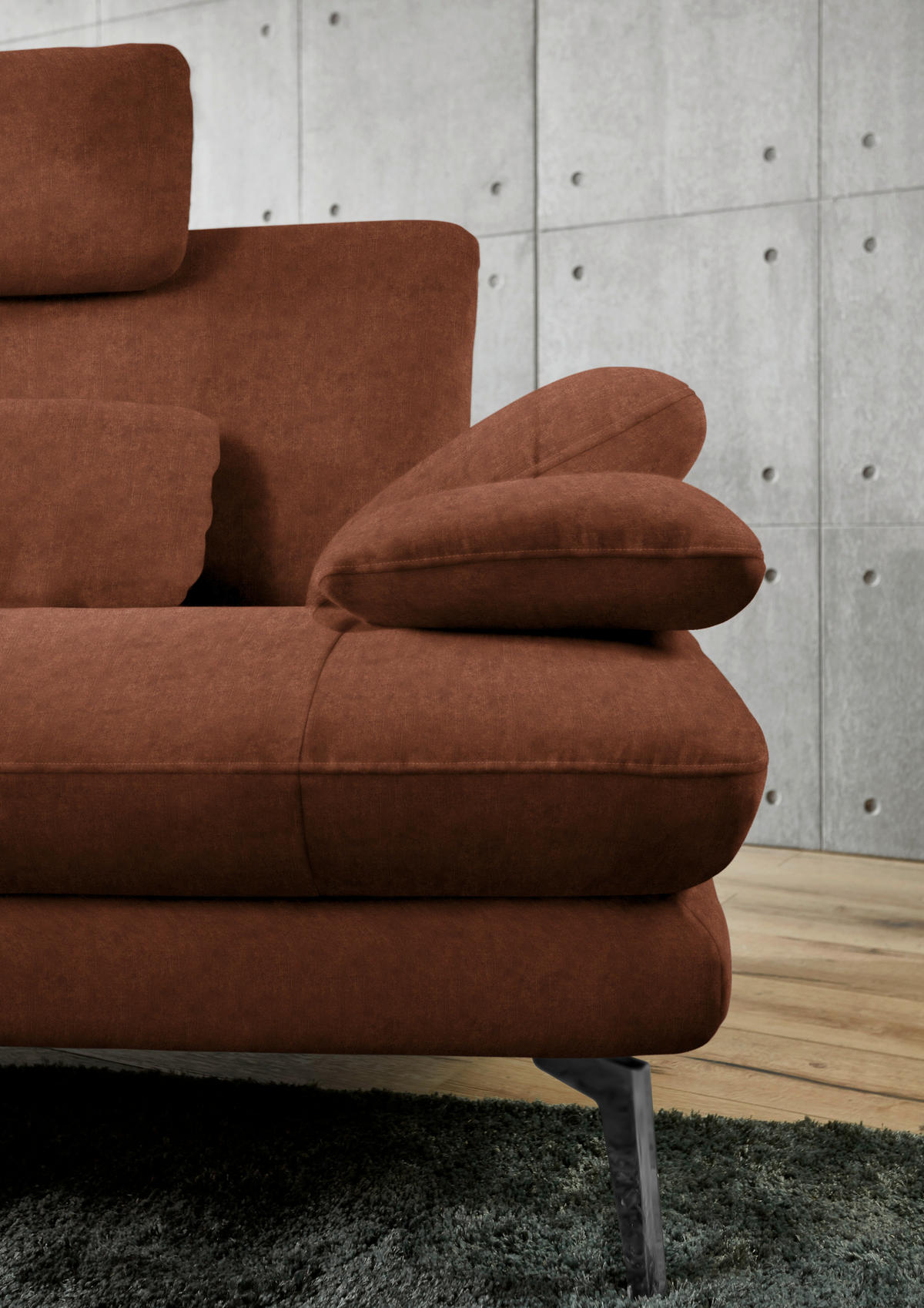ECKSOFA in Velours Kupferfarben  - Schwarz/Kupferfarben, Design, Textil/Metall (184/284cm) - Dieter Knoll