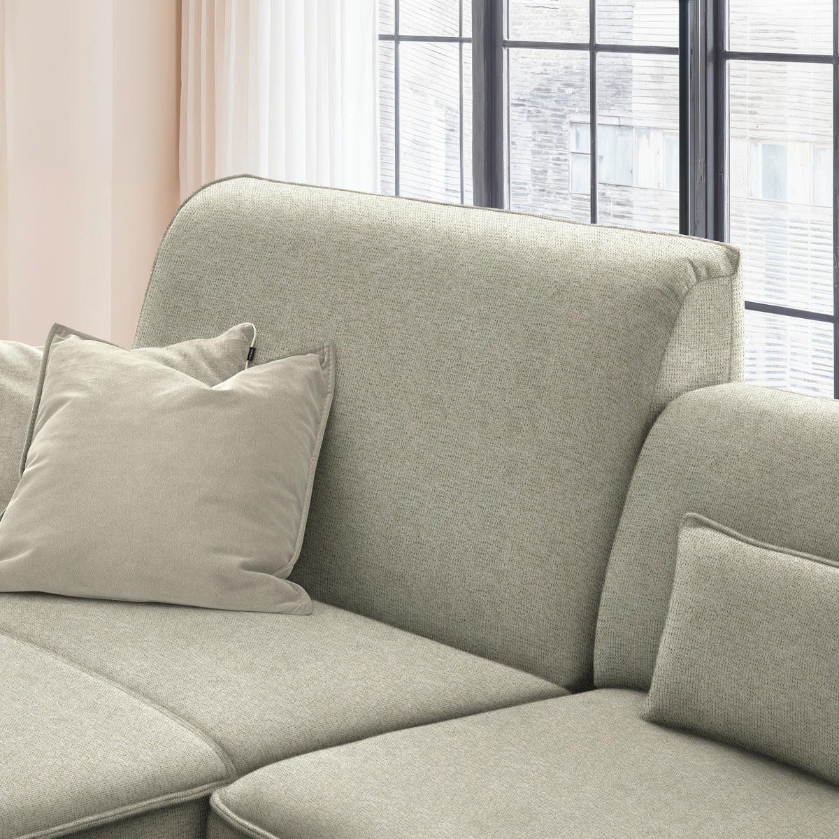 ECKSOFA in Flachgewebe Beige  190/285 cm  - Beige/Schwarz, Design, Textil/Metall (190/285cm) - Johann Jakob