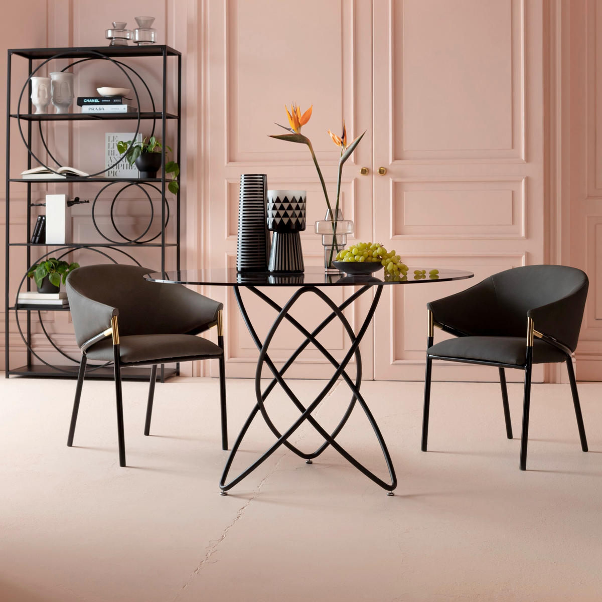 ESSTISCH in Metall, Glas 120/120/76 cm  - Schwarz, Glas/Metall (120/120/76cm) - Kare-Design