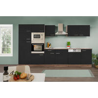 KÜCHENBLOCK 340 cm   in Schwarz, Eichefarben  - Edelstahlfarben/Eichefarben, Design, Holzwerkstoff/Metall (340cm) - Respekta