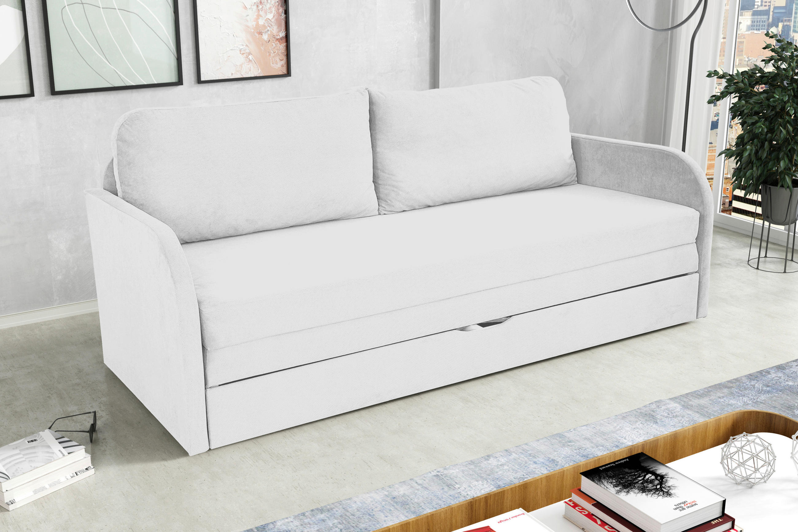 SCHLAFSOFA Flachgewebe Weiß  - Schwarz/Weiß, Design, Kunststoff/Textil (203/77/86cm) - MID.YOU