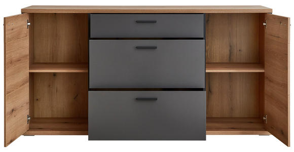 SIDEBOARD Schwarz, Eichefarben, Dunkelgrau  180/91,2/44 cm  - Eichefarben/Dunkelgrau, KONVENTIONELL, Holzwerkstoff/Kunststoff (180/91,2/44cm) - Xora